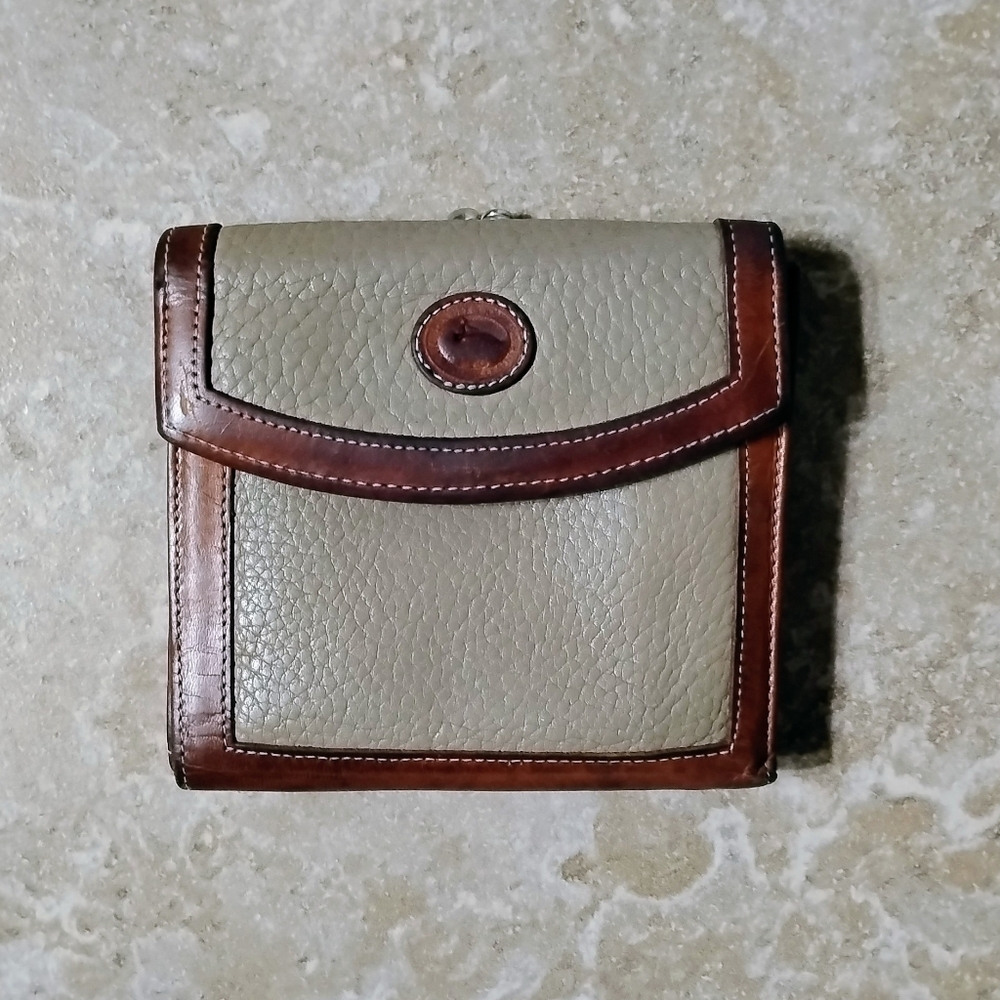 Vintage Dooney & Bourke Taupe/Brown Pebble Leather Trifold Wallet & Coin Pocket